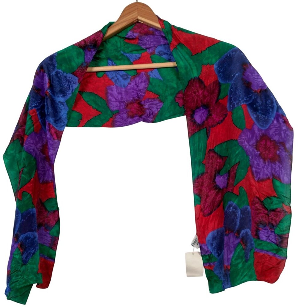 Vintage 1990s Liz Claiborne Silk Scarf Bold Colorful Flowers Rectangle 10x52" - Picture 4 of 13